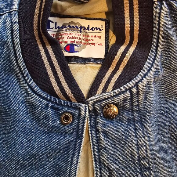 Vintage Champion 90s denim varsity bomber jacket - M - Picture 8 of 12